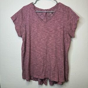 Ruff Hewn High Low Button Down the Back V-Neck Flowy T-shirt Size 1X Capsule